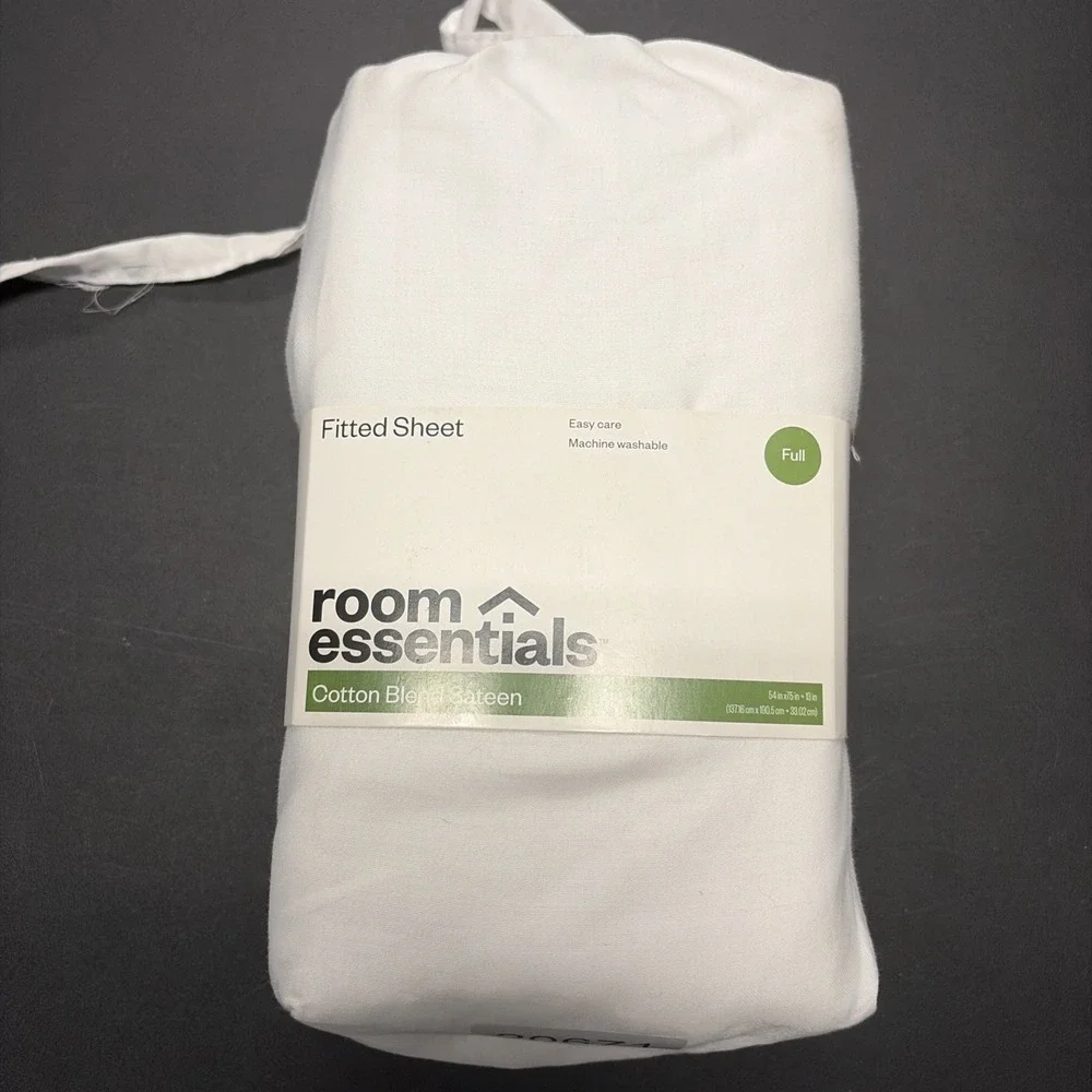 Easy Care Cotton Blend Sateen Fitted Sheet - FULL - Solid White Room Essentials